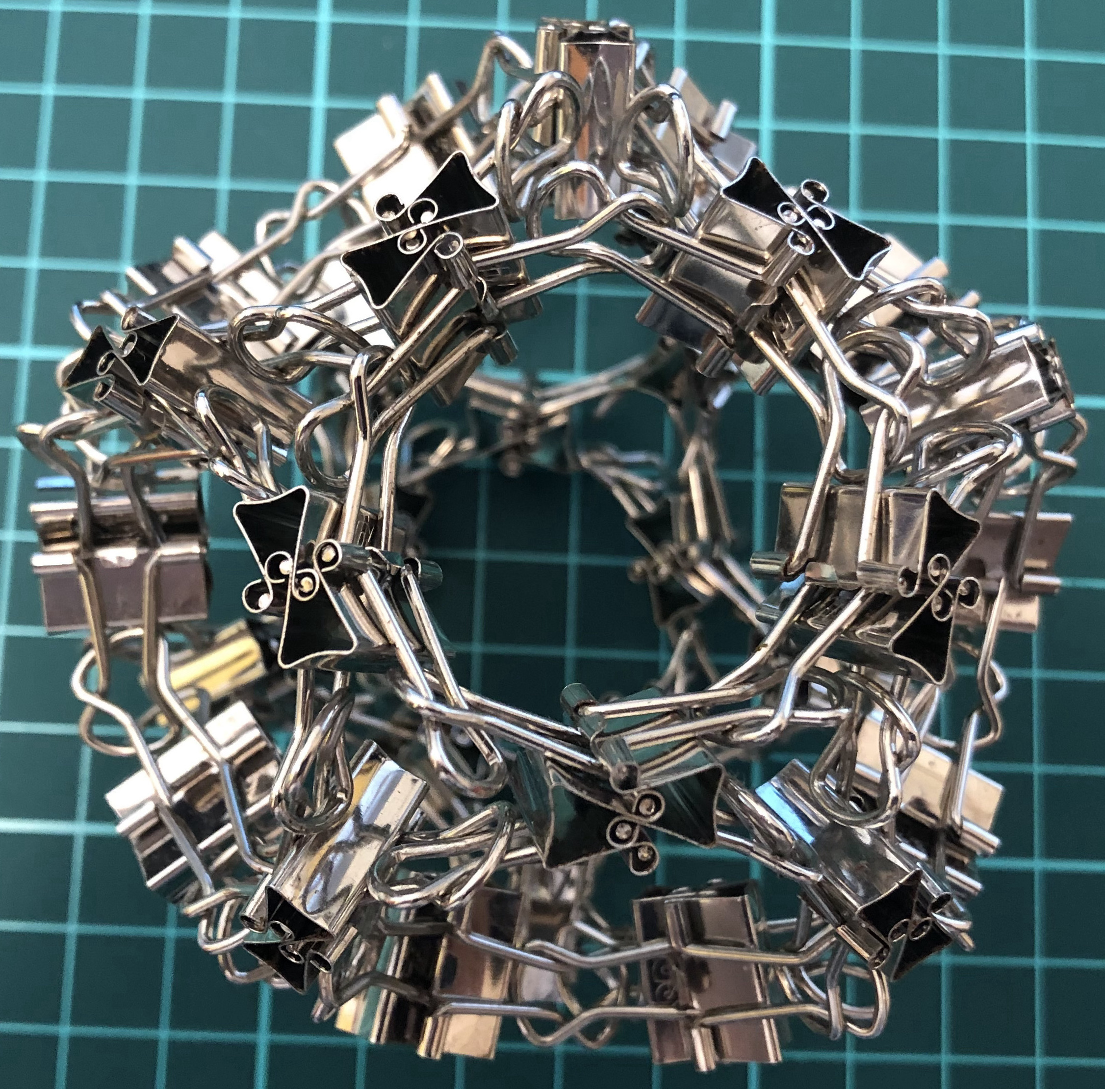 60 clips forming 30 X-edges forming dodecahedron